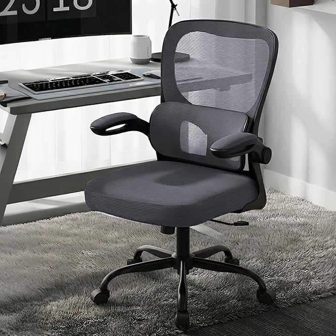 AreShark Office Chair Ergonomic Desk Chairs with Adjustable Lumbar Support, High Back Breathable Mesh Chair with Wheels& Flip-up Armrests,Rolling Swivel Comfy Task Computer Chair for Home Work Gaming