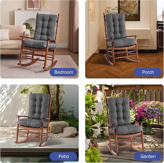 IPYNBAP Rocking Chair Cushion, Waterproof and Fade-Resistant Patio Chair Cushions, Tufted Chair Pads for Rocker Furniture, 18x18 Inch, Indoor/Outdoor Seat Cushions with Ties, Dark Grey