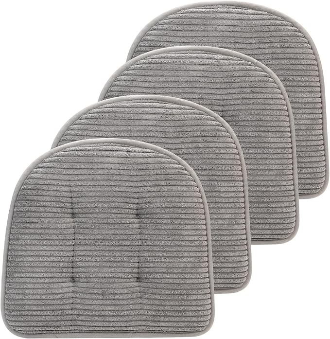 Memory Foam Chair Cushion, U-Shape 17" x 15" Tufted Non-Slip Back Seat Cushion for Dinning Room, Office, Kitchen, 4 Counts, Grey