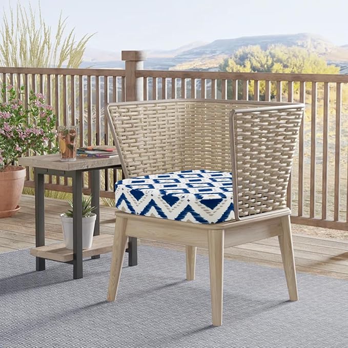idee-home Outdoor Chair Cushions Set of 2, 19" x 19" x 3" Thick D-Shaped Patio Furniture Outdoor Seat Cushions Waterproof with Ties, Dining Pads