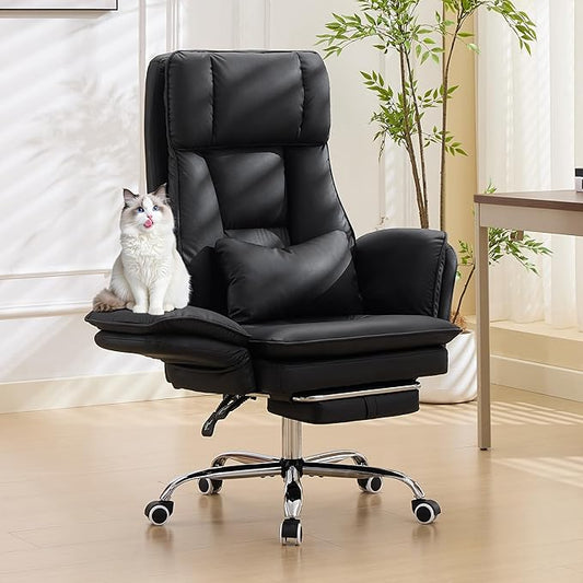 TonghuaS Criss Cross Office Desk Chair with Foot Rest and Flip Armrests for Pets Friendly & Extra Space, Comfortable Ergonomic Reclining Gaming Computer Chair with Lumbar Pillow(Faux Leather Black)
