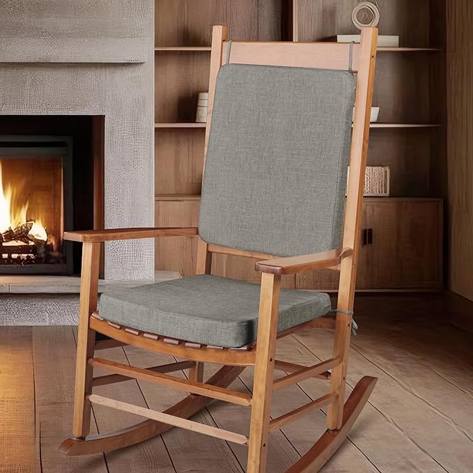 Rocking Chair Cushion Set with Machine Washable Cover Non-Slip Rocking Chair Cushions Indoor Seat and Back Pads with Ties 1 Pack, 2 Piece Set, 20"x 17"x 2" (Light Grey)