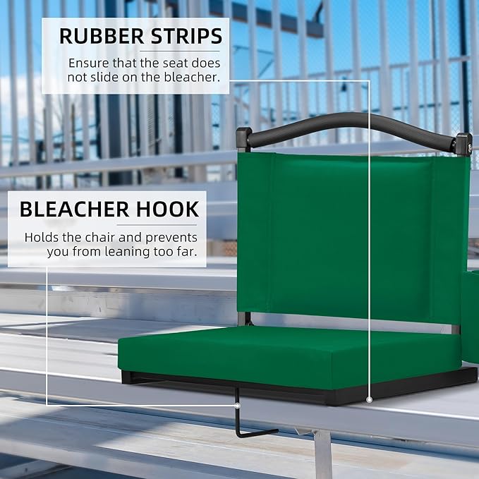 HABUTWAY Stadium Seats with Back Support and Thick Cushion Bleacher Seats with Backs and Cushion Wide, Stadium Chairs Include Shoulder Strap and Pocket, Perfect for Sports Events