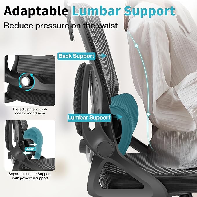 Ergonomic Office Chair,Mesh Office Chair with Lumbar Support,High Back Desk Chair with Flip-up Arms,400 lbs Big and Tall Computer Chair with Headrest,Comfy Desk Chairs