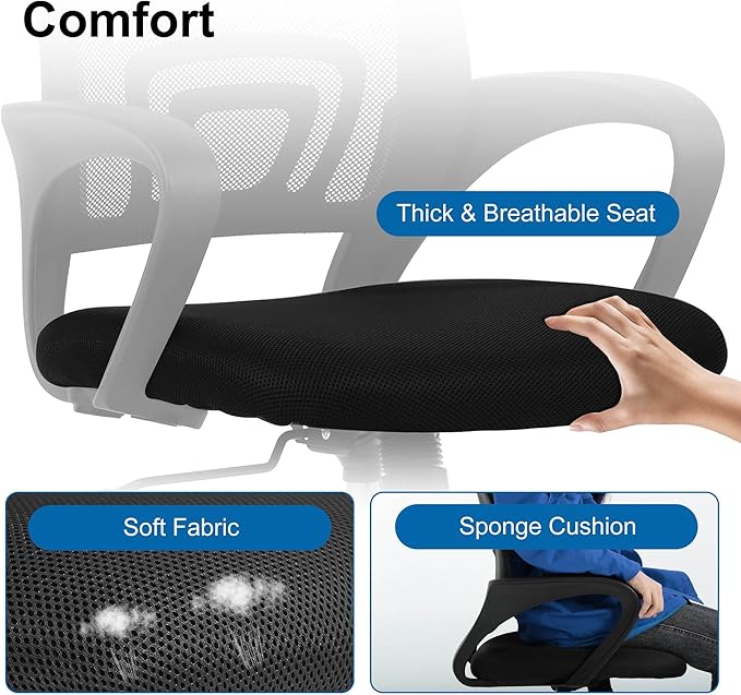 Computer Desk Chair,Work Chairs for Home Office,Ergonomic Office Chair with Lumbar Support,Mesh Office Chair with Arm and Wide Comfortable Seat,Adjustable Rolling Office Chair,Black