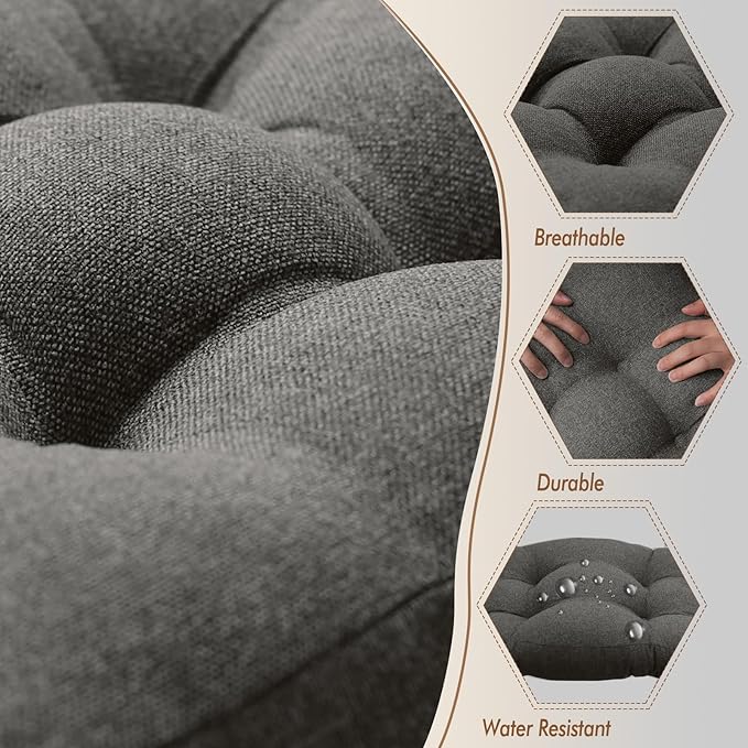 Rocking Chair Cushion, Set of 2, with Thicken Seat & Lumbar Support Back Cushion, Ergonomic Chair Cushion Non-Slip Bottom with Ties for Indoor/Outdoor Rocker, Office Chair, 22X17 Inch, Light Grey