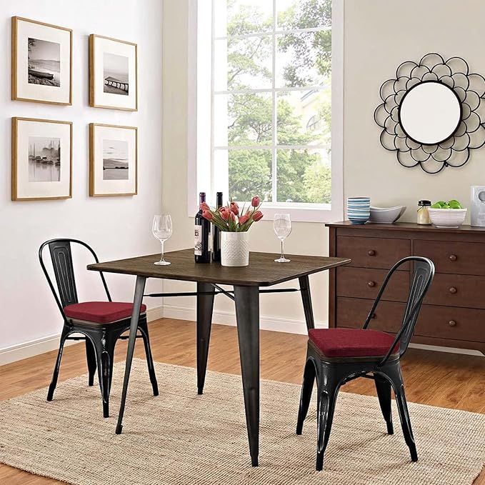 BUYUE Friendly Woven Fabric 14x14 Magnetic Cushions for Metal Chair Set of 4, Enhanced Anti-Slip Seat Pads for Dining Kitchen Café Stackable Chairs (U-Shape, Red, 4 Counts)