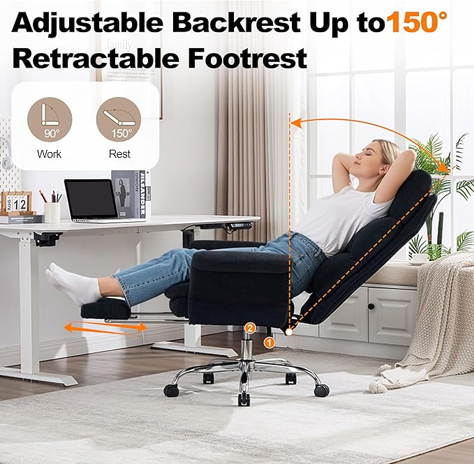 Okeysen Big and Tall Office Chair with Flip Armrests, Cross Legged Chair with Foot Rest, Wide Seat Reclining Desk Chair with Lumbar Pillow, Executive Ergonomic Computer Game Chair, 500LBS