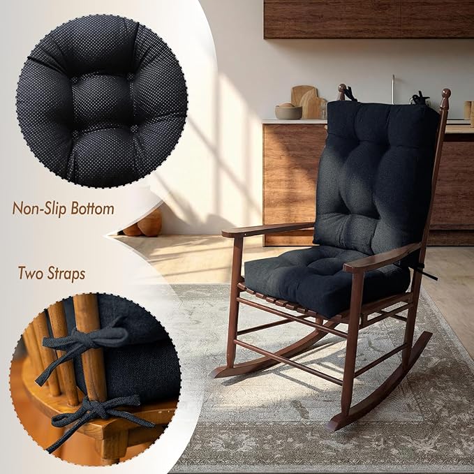 Rocking Chair Cushion, Set of 2, with Thicken Seat & Lumbar Support Back Cushion, Ergonomic Chair Cushion Non-Slip Bottom with Ties for Indoor/Outdoor Rocker, Office Chair, 22X17 Inch, Blue Color