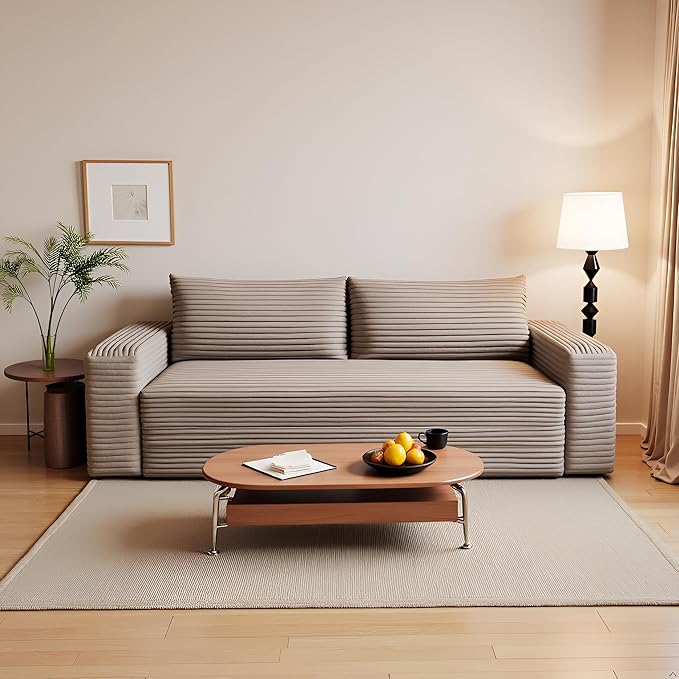 JINGLING 71" Small Couches for Small Spaces | Boneless Couch in a Box: Compressed Sofa | Apartment Furniture Love Seat for Living Room & Bedroom | No Assembly | Corduroy | Camel