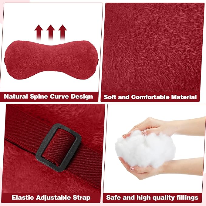 Colingmill 1 Pc Neck Pillow for Recliner Headrest Pillow Bone Shaped Chair Plush with Adjustable Strap Neck Support and Pain Relief Curve Head Cushion for Car Travel Airplane (Red)