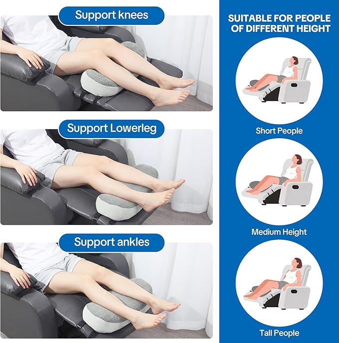 ROYALAY Ergonomic Recliner Leg Rest Cushion with 2 Adjustable Straps, Half-Covered Foot Pillow for Recliner, Memory Foam High Chair Foot Rest for Office