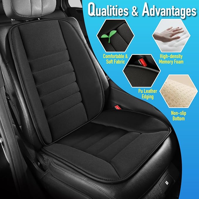 Lofty Aim Car Seat Cushion with Back Support Pillow, Comfy Lumbar Support & Seat Cushion, Memory Foam Driving Pillow for Back-Sciatica Pain Relief, Auto Pad Suitable for Car, Truck, SUV - Black