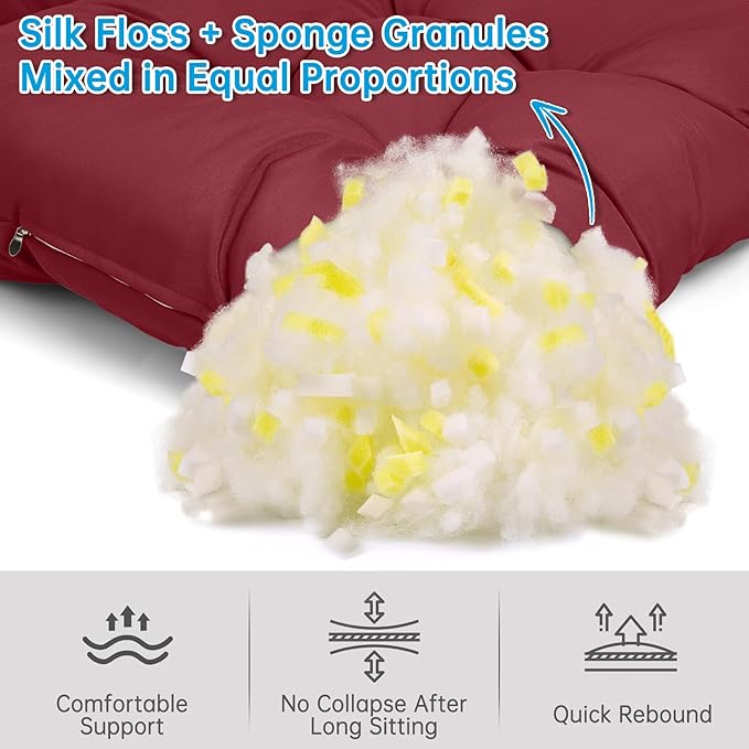 Adirondack Chair Cushion Waterproof Rocking Chair Cushion, Tufted High Back Patio Chair Cushions with Anti-Slip Ties for Rocking Chairs,Adirondack Chair,Patio Furniture (Burgundy)