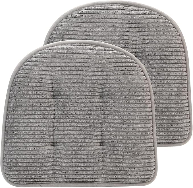Memory Foam Chair Cushion, U-Shape 17" x 15" Tufted Non-Slip Back Seat Cushion for Dinning Room, Office, Kitchen, 2 Counts, Grey