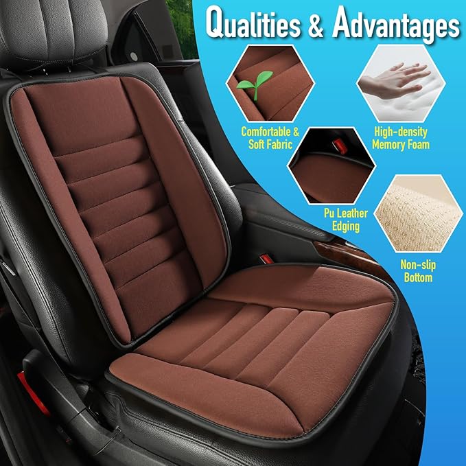 Lofty Aim Car Seat Cushion with Back Support Pillow, Comfy Lumbar Support & Seat Cushion, Memory Foam Driving Pillow for Back-Sciatica Pain Relief, Auto Pad Suitable for Car, Truck, SUV - Brown