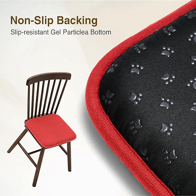 puredown® Chair Cushions for Dining Chairs, Set of 2 Memory Foam Seat Cushions with Non-Slip Backing & Ties, 16" x 16" x 1.5", Comfortable & Supportive Dining Chair Pads for Kitchen, Red