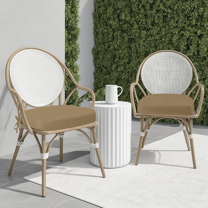 idee-home Outdoor Chair Cushions Set of 4, 17" x 17" Thick D-Shaped Patio Furniture Outdoor Seat Cushions Waterproof with Ties, Dining Pads