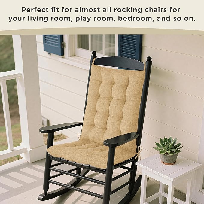 AddGrace Rocking Chair Cushions Indoor Tufted Cushions for Rocking Chairs with Ties Comfortable Textured Fabric Set of Seat & Back Cushion 21x17/17x17 Khaki