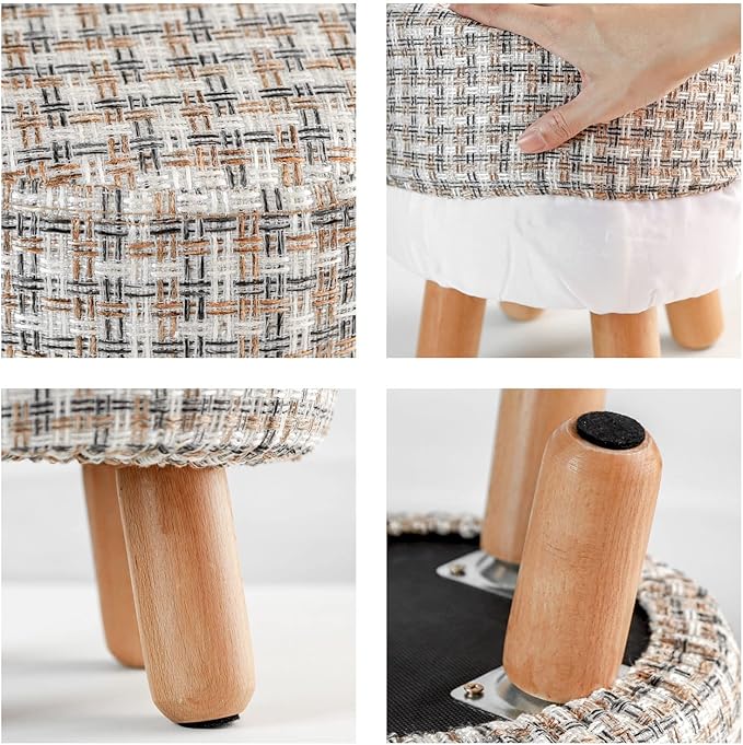 H&B Luxuries Fabric Round Padded Ottoman Foot Rest Stool