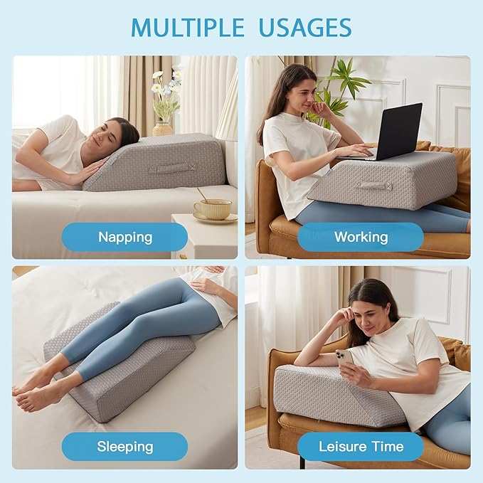 MEGCXIT Leg Pillow Elevation Blood Circulation, Leg Wedge for Elevation for Swelling, Leg Elevating Pillow for After Surgery, Memory Foam Foot Knee Pillow for Back Sleeping 24×19×8 Inch Grey