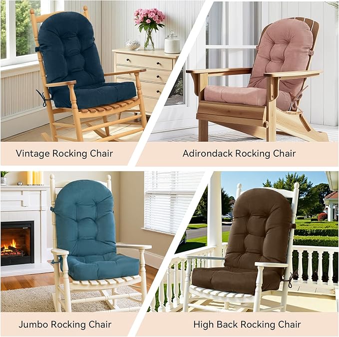 Rocking Chair Cushion - Velvet Fabric, High-Density Sponge, Durable Comfort Non-Slip Bottom Tufted Seat Pads with Ties, Velvet︱Dirty Pink, 44x19x4 inch