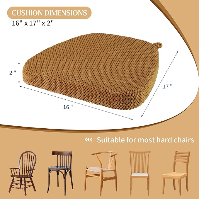 2 Pack Brown Chair Cushions with Ties Removable Covers, D-Shape Dining Kitchen Chair Seat Pads Non Slip 17"x16"