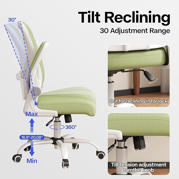 Office Chair, Ergonomic Desk Chair with Adjustable Lumbar Support Flip-up Arms,Comfortable Swivel Mesh Back Computer Chair Executive Task Chair for Home Office Use (Green)
