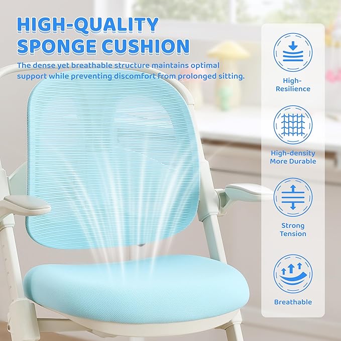 ERIYA Kids Desk Chair,Ergonomic Chair: Breathable Mesh Back, Adjustable Seat, Flip-Up Armrests, Footrest, Lumbar | Ideal for Kids, Petite Adults – Ultra-Comfy for Study/Work (Blue)