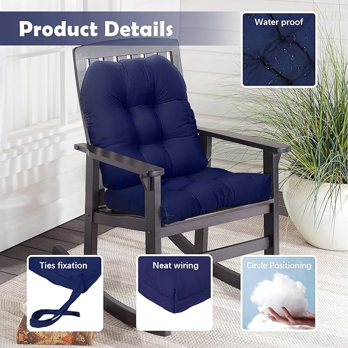 Waterproof Outdoor Chair Cushion Set of 2 Black Outdoor Wicker Patio Seat Pads 18.5x18.5inches Non Slip U-Shaped Thicken Dining Chair Cushion