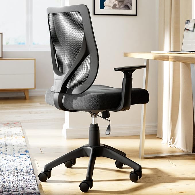 Serta Focus Mesh Office Chair, Ergonomic Mid-Back Computer DeskChair with Lumbar Support, Breathable MeshBack, SertaQuality Foam Cushion, Adjustable Armrests, Swivel Nylon Base, Black