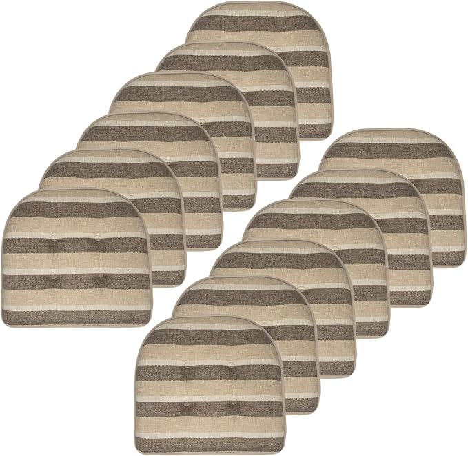 Sweet Home Collection Chair Cushion Memory Foam Pads Tufted Slip Non Skid Rubber Back U-Shaped 17" x 16" Seat Cover, 12 Count (Pack of 1), Bradford Beige/Brown