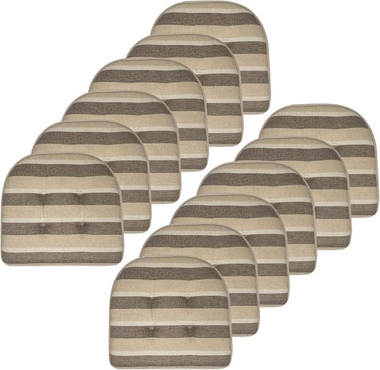 Sweet Home Collection Chair Cushion Memory Foam Pads Tufted Slip Non Skid Rubber Back U-Shaped 17" x 16" Seat Cover, 12 Count (Pack of 1), Bradford Beige/Brown