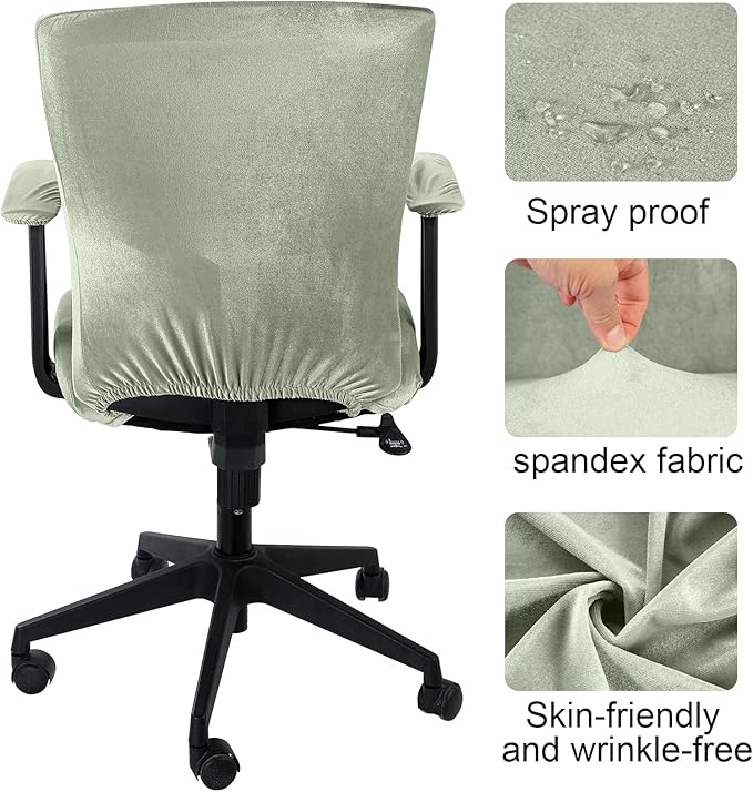 Tallew 4 Pcs Office Chair Covers Set Computer Universal Protective Stretchable Chair Seat Covers Desk Armrest Slipcovers Pads Office Cushion Backrest for Rotating(Bean Green)