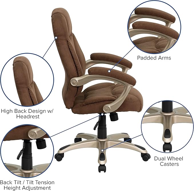 Flash Furniture Jessie High Back Brown Microfiber Contemporary Executive Swivel Ergonomic Office Chair with Arms