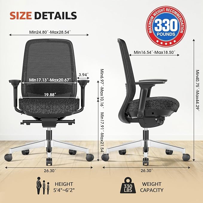 ErgoSift M2 Ergonomic Office Chair - High-Back Mesh Desk Chair with Adjustable Lumbar Support 4D Armrests for Long Hours Sitting Black