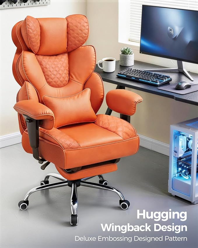 GTPLAYER Big and Tall Gaming Chair Ergonomic Heavy Duty Office Chair Racing Seat with Adjustable Lumbar Pillow Footrest 150° Reclining Thickened Armrests Breathable Mesh for Esports/PC Gaming
