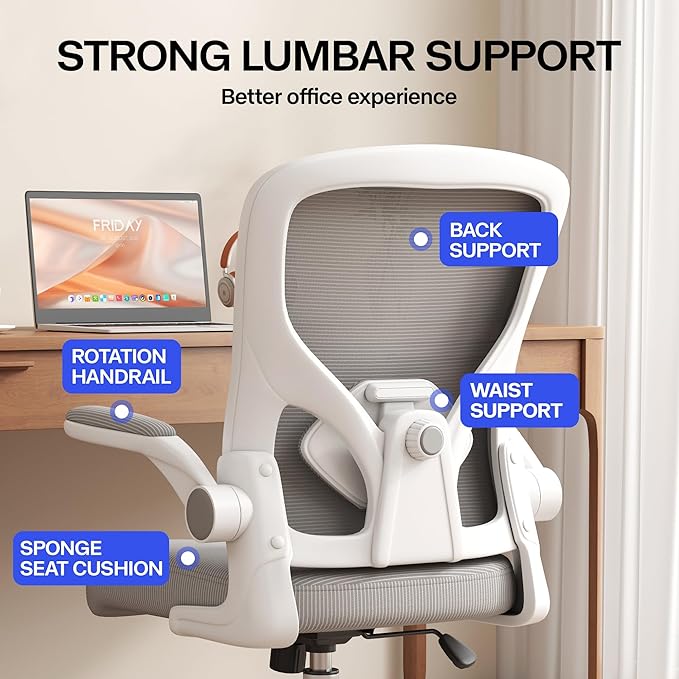 Office Chair, Ergonomic Desk Chair with Adjustable Lumbar Support Flip-up Arms,Comfortable Swivel Mesh Back Computer Chair Executive Task Chair for Home Office Use (Grey)