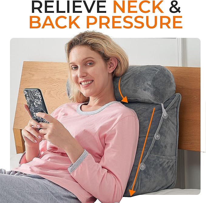 Cheer Collection Reading Wedge Pillow - Adjustable Wedge Reading Pillow with Neck Support, Hollow Fiber-Filled Backrest Pillow for Reading, Gaming, and TV Watching, Gray