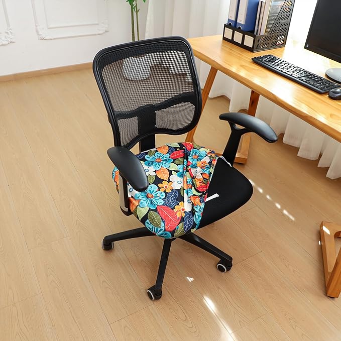 FORCHEER Office Chair Seat Cover Floral Stretch Printed Deak Chair Seat Cushion Cover 20x20inch 1 Piece Washable-Lush Flowers