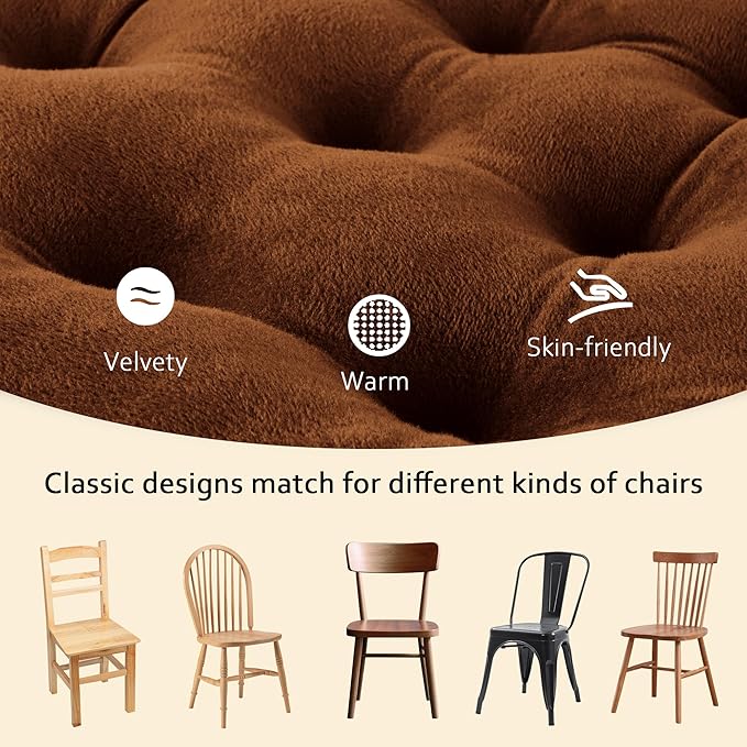 ELFJOY 4 Pack Chair Cushions for Dining Chairs Chair Pads Cushion for Kitchen Office Tufted Square Seat Cushion with Ties (U Shape Coffee)