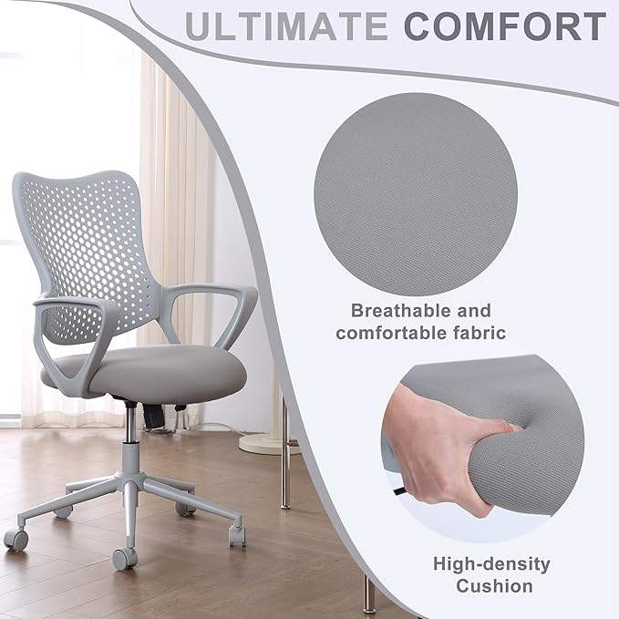 Ergonomic Office Chair, Breathable Mesh Computer Desk Chair with Armrests, Rolling Swivel Task Chair, Butterfly Back Design for Home Office, Adults and Teens (Gray)