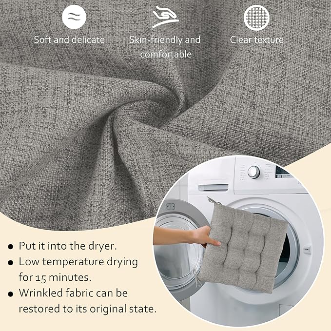 ELFJOY Rocking Chair Cushion Large Rocking Chair Pads with Ties Premium Linen High Back and Seat Cushion 2 Piece Set Linen Grey