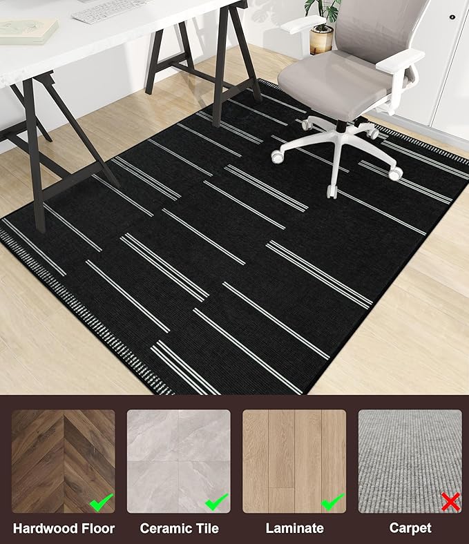 chakme Office Chair Mat for Hardwood Floor, 48"x36" Easy Glide Computer Desk Mat Protector for Rolling Chair Under Desk Rug Nonslip Backing, Machine Wash, (Stripes)