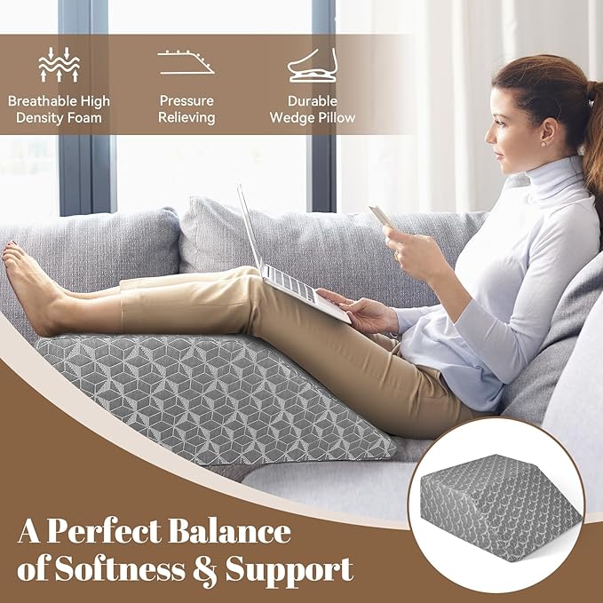 SUBCULTUREPICK Leg Elevation Pillows,Wedge Pillow for After Surgery, 8" Leg Support Adjustable, Comfort Care for Back Knee Hip Ankles Pain, Memory Foam Knee Pillow for Sleeping Blood Circulation Grey