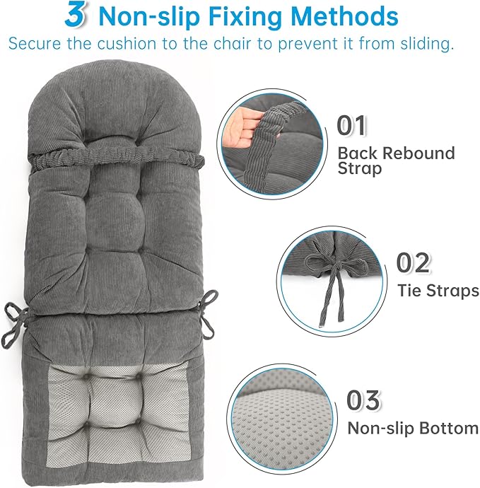 Rocking Chair Cushions Set - Non-Slip Adirondack Chair Cushions with Ties Indoor/Outdoor Rocking Chair Pad for Living Room, Bedroom, Balcony, Office