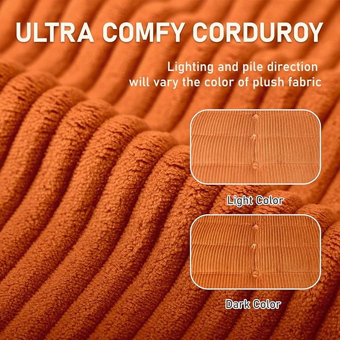 Trenda Bean Bag Chairs for Adults - Comfy High-Density Foam Fireside Chair, Adult Size, Soft Corduroy Cover Beanbag Couch, Versatile for Living Room, Bedroom, Dorm, Reading & Gaming (Orange)