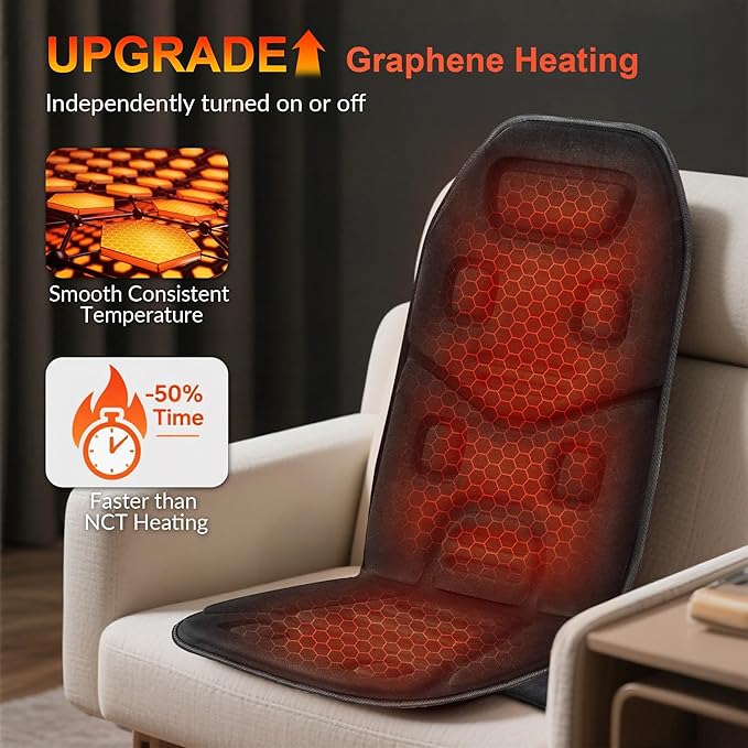COMFIER Back Massager for Chair – Upgraded Vibration Chair Massager, Deep Tissue Back Massager for Pain Relief, Massage Chair Pad with Graphene Heating,Father Day Gifts