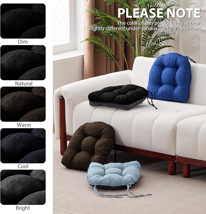 IASEAHK Chair Cushions for Dining Chairs, Seat Cushions for Kitchen Chairs, Indoor Seat Cushions with Ties, Tufted Foam Chair Pads, Non Slip Chair Cushions Set of 6, 15.5" x 15.5" x 4", Black