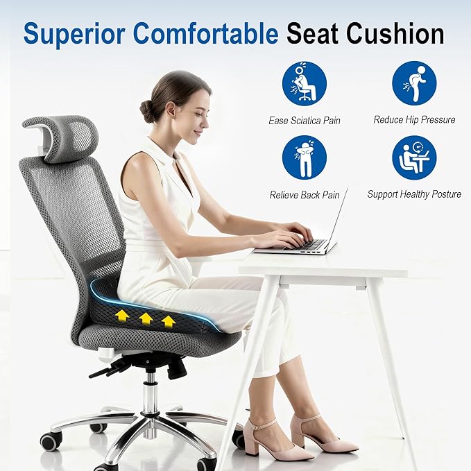 Lofty Aim Car Seat Cushion: Ergonomic Memory Foam Cushion for Driving and Long Drives, for Sciatica and Back Pain, Seat Pillow for Car, Truck, Office Chair, Home, Wheelchair- Black